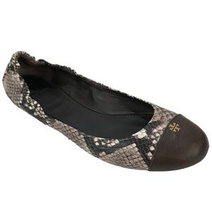 Replacement Amputee Tory Burch York Snake-Print Ballet Leather Flat RIGHT Shoe
